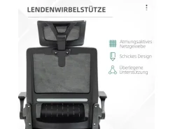 Vinsetto Bürostuhl mit Wippfunktion Mesh Schwarz 58L x 61B x 102-119H cm