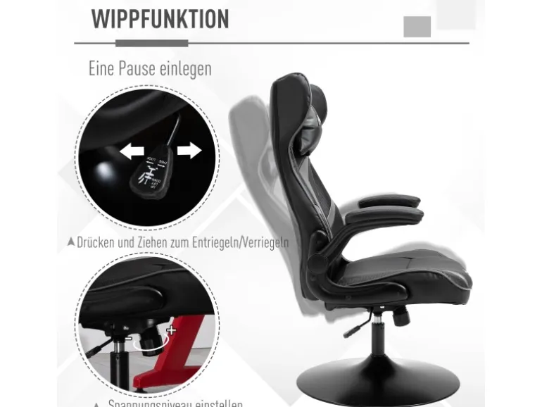 Vinsetto Gaming Stuhl mit Kopfkissen 67 x 70 x 106-112 cm