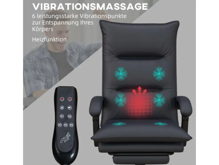 Vinsetto Massage-Bürostuhl mit Heizfunktion und Fußstütze