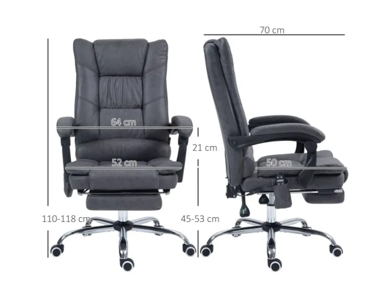 Vinsetto Massage-Bürostuhl 111-119 cm Höhenverstellbar mit Fußstütze