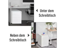 Vinsetto Rollcontainer mit 3 Schubladen Aufbewahrung Stahl Weiß 39 x 48 x 59 cm