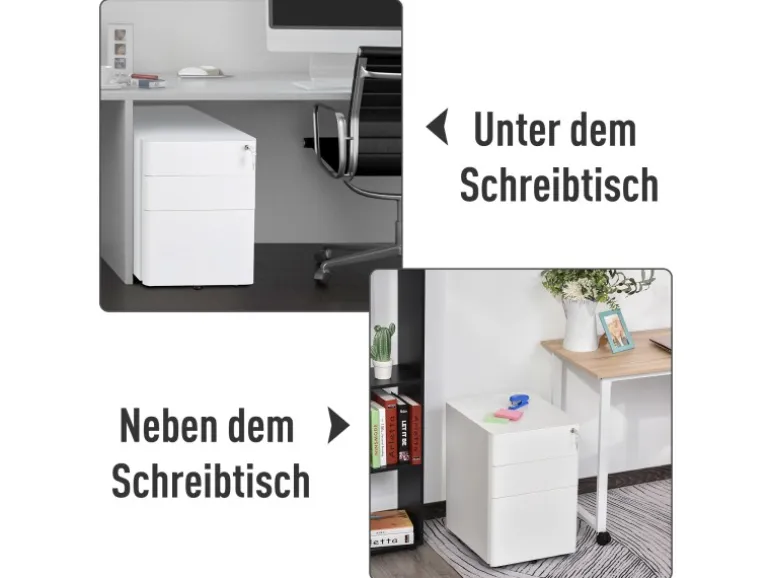 Vinsetto Rollcontainer mit 3 Schubladen Aufbewahrung Stahl Weiß 39 x 48 x 59 cm