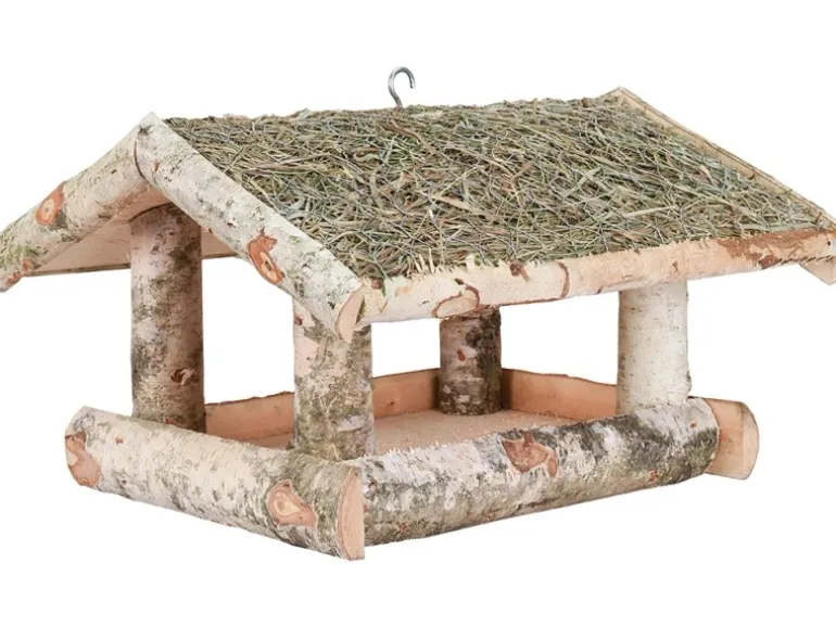 Vogelfutterhaus Birke mit Heudach Groß 30 cm x 39 cm x 26 cm