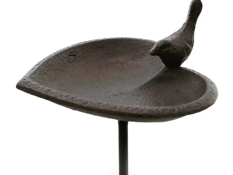 Vogeltränke Herz auf Stecker aus Gusseisen 86 cm Antik Braun