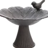 Vogeltränke in Blüten-Form mit Vogel aus Gusseisen in Dunkelbraun 18,5 cm