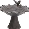 Vogeltränke in Gänseblümchen-Form mit Vogel aus Gusseisen in Dunkelbraun 18,5 cm