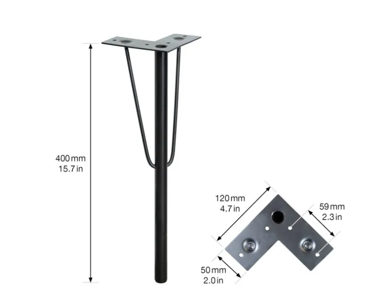 Wagner Möbelbein Hairpin Leg Retro 12 cm x 12 cm x 40 cm Stahl Schwarz