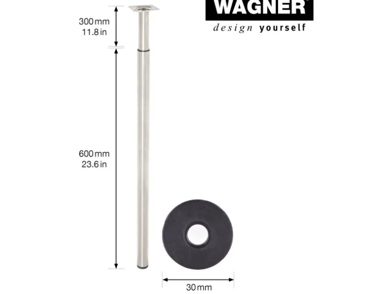 Wagner Möbelbein Telescope Ø 3 cm Justierbar 60 cm - 90 cm Edelstahl-Optik