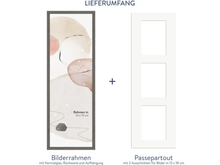WANDStyle Galerierahmen G950 in Graubraun 23 x 70 cm für 3 Bilder im Format 13 x 18 cm