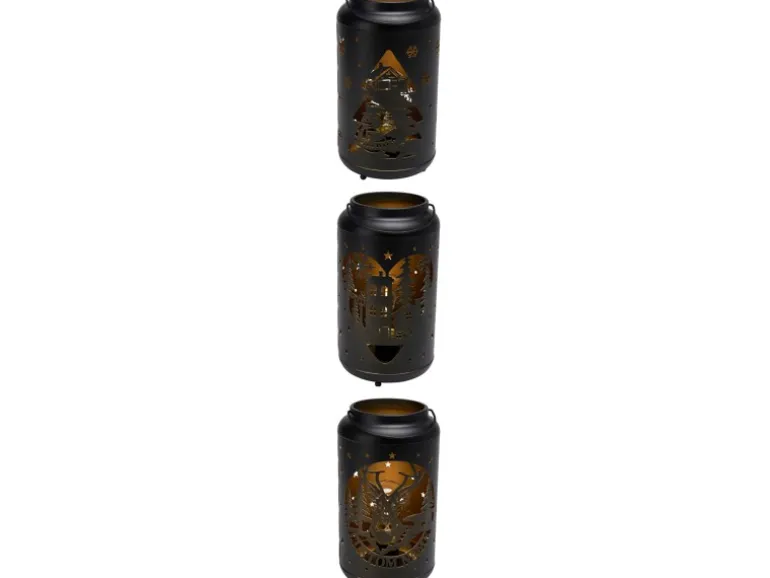 Weihnachts-Deko LED-Laterne Eisen Ø 12 cm x 23 cm Schwarz-Gold 3-fach Sortiert