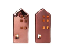 Weihnachts-Deko Teelichthaus Porzellan 13 cm Dunkelrot 2-fach Sortiert