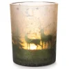 Weihnachts-Deko Teelichthalter Windlichtglas Ø 10 cm x 12,5 cm Grün-Silber