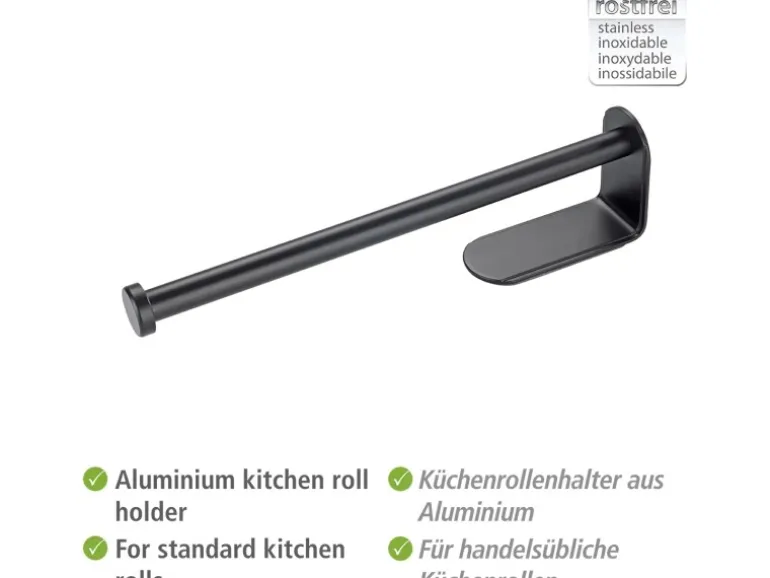 Wenko Küchenrollenhalter Nio Selbstklebend 27,5 cm x 4,5 cm x 7 cm Schwarz