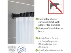 Wenko Teleskop-Duschvorhangstange Luz ausziehbar rostfrei 70 cm - 115 cm Schwarz