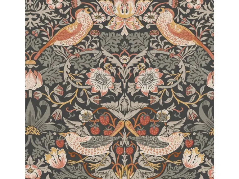 William Morris at Home Vliestapete Strawberry Thief 10 m x 52 cm Grau FSC®
