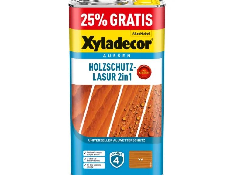 Xyladecor Holzschutz-Lasur 2in1 5l Promo Teak matt 4 + 1 l