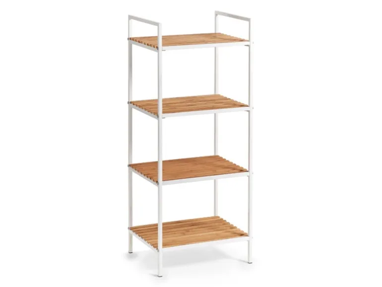 Zeller Standregal mit 4 Ablagen Bambus/Metall 95 cm x 33 cm x 39 cm Weiß